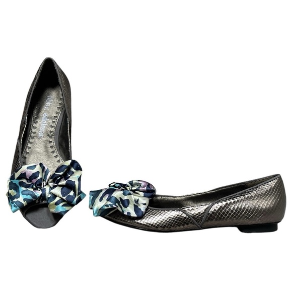 libby. edelman Shoes - Libby Edelman Kendra Snake Print Pewter Peep Toe Bow Flats Women’s 8.5 Slip On